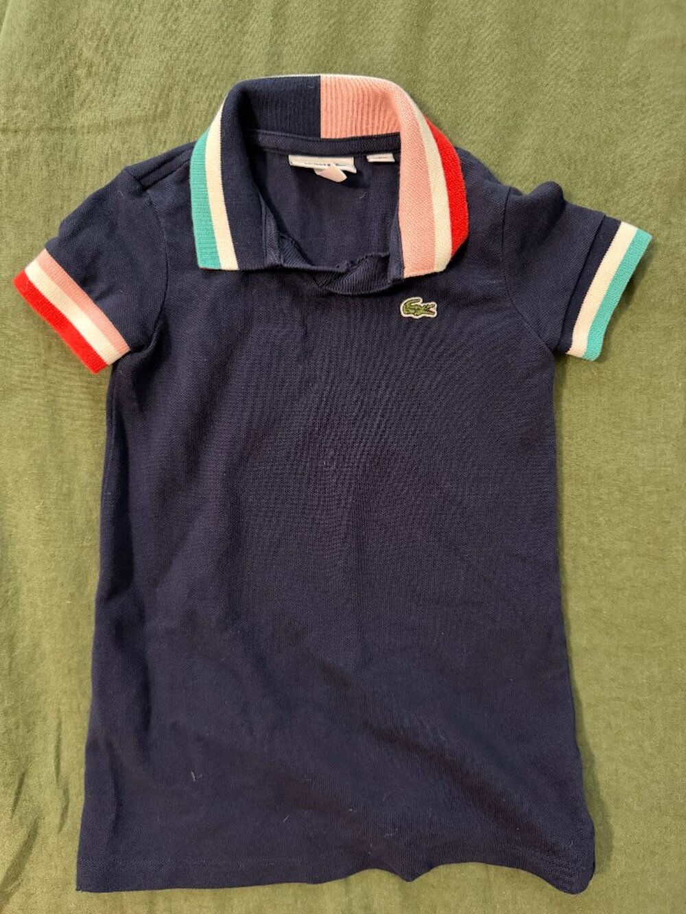 Lacoste Girls Coloblock Accents Pique Polo Dress, Sz 2
